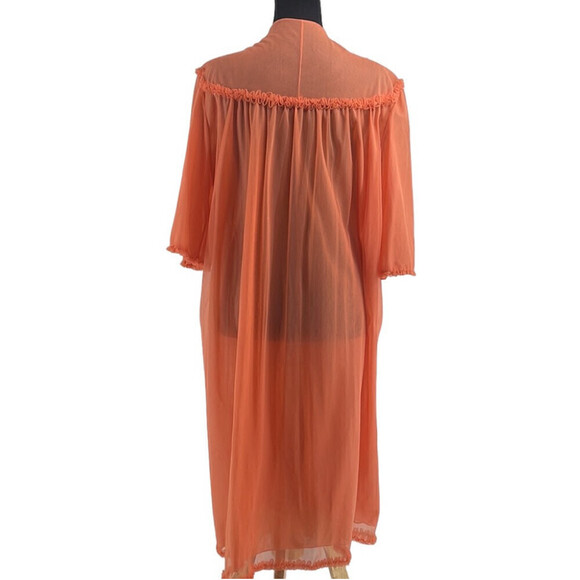 Vintage night coat house coat pajamas might dress coral house wife frills sz m-l - Picture 3 of 11